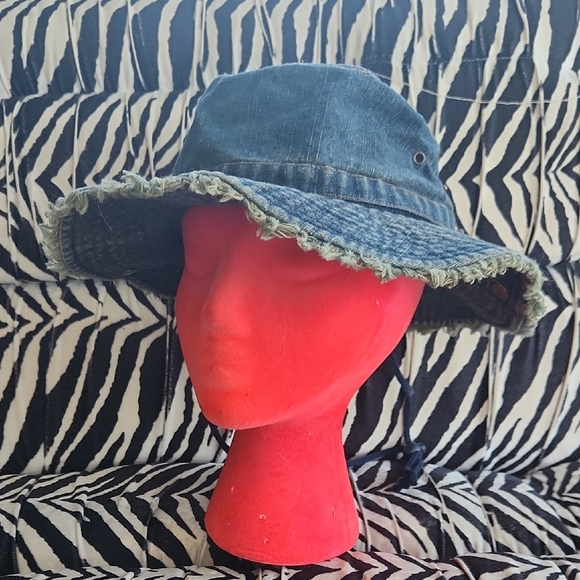 Vintage Frayed Denim Bucket Hat Blue - Picture 1 of 6